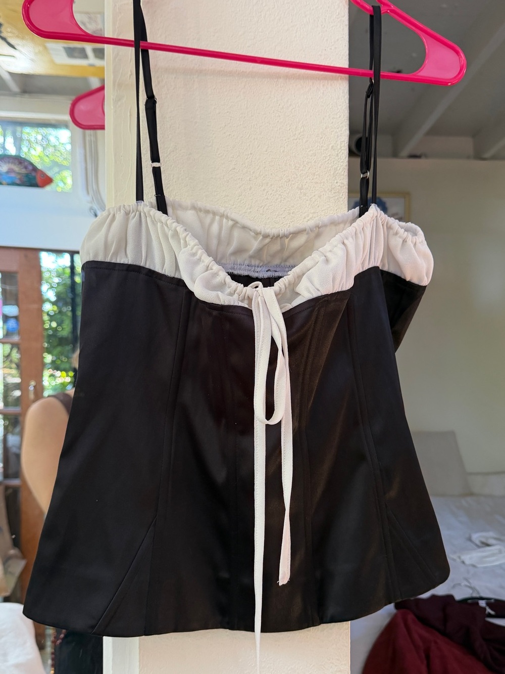 With Jean Black and Cream Ruched Corset Top